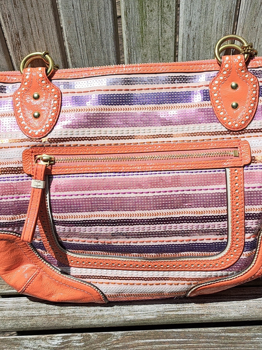 Coach Y2K Striped Pink, Orange & Purple Shoulder Bag with Gold Chain. - Picture 5 of 7